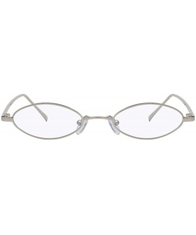 Oval Ultra Thin Small Skinny Slim Narrow Metal Frame Sunglasses Colored Lens - Silver-clear - CJ18HZRY56C $6.99 Oval