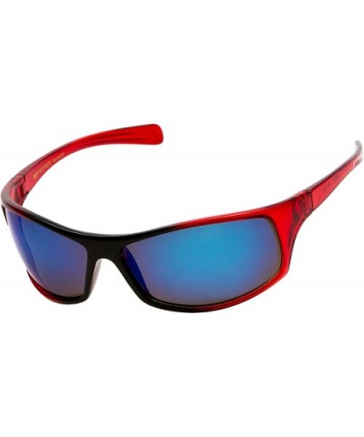 Polarized Wrap Around Sports Sunglasses - Red - Blue Mirror - CN18CSX2TWH $8.91 Wrap