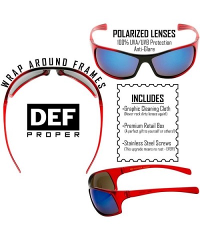 Polarized Wrap Around Sports Sunglasses - Red - Blue Mirror - CN18CSX2TWH $8.91 Wrap