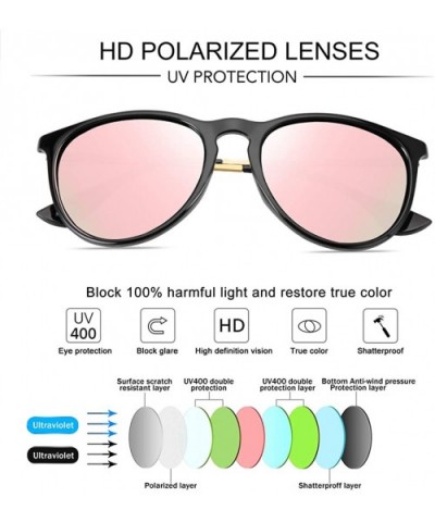 Polarized Sunglasses for Women Vintage Retro Round Mirrored Lens - Black Frame Light Pink Mirror Lens - C318RAKSE9L $10.29 Sq...