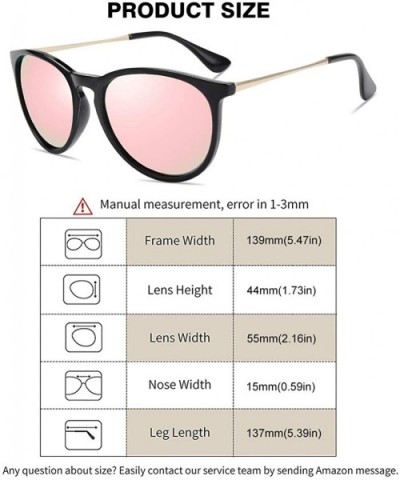 Polarized Sunglasses for Women Vintage Retro Round Mirrored Lens - Black Frame Light Pink Mirror Lens - C318RAKSE9L $10.29 Sq...