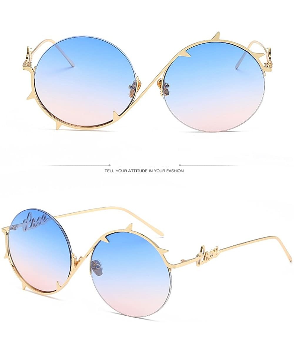 Oversized Round Circle Mirrored Hippie Hipster Male Lady Fashion Retro Sunglasses - Metal Frame - Blue - C718CT8O3NL $12.51 R...