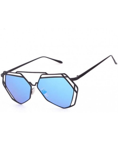 Sunglasses - Twin-Beams Geometry Design Women Metal Frame Mirror Sunglasses Cat Eye Glasses - Blue - CT180MGE0E2 $6.08 Oversized