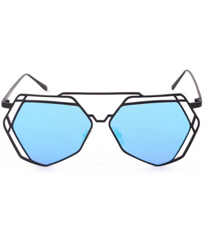 Sunglasses - Twin-Beams Geometry Design Women Metal Frame Mirror Sunglasses Cat Eye Glasses - Blue - CT180MGE0E2 $6.08 Oversized