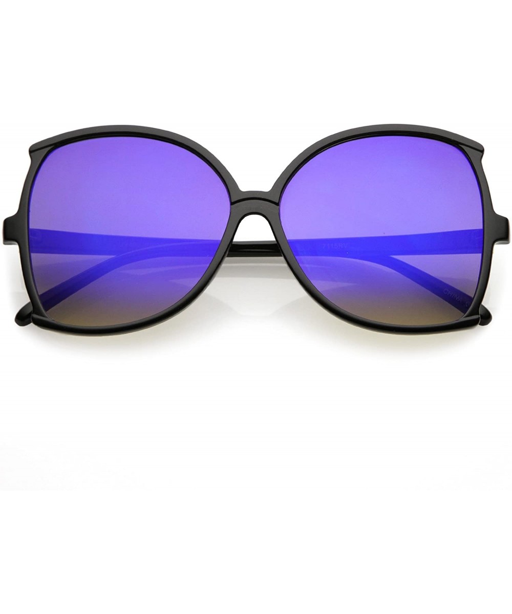 Women's Oversize Slim Arms Colored Mirror Lens Butterfly Sunglasses 61mm - Black / Blue Mirror - CB186H3THLY $9.32 Butterfly