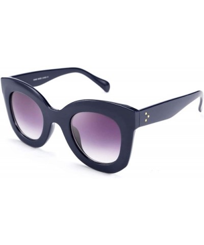 Oversized Square Horn Sunglasses Men Women Retro Thick Bold Frame B2572 - Dark Blue - CV194W22WTH $9.84 Oversized