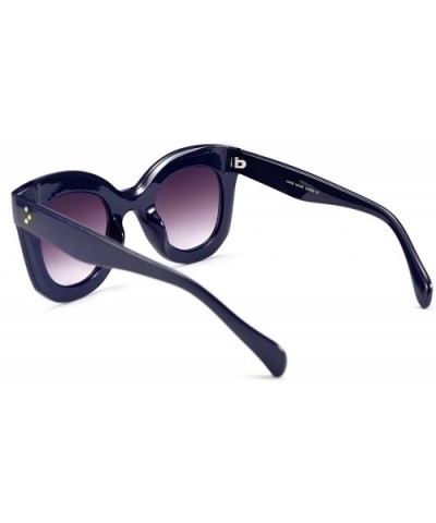 Oversized Square Horn Sunglasses Men Women Retro Thick Bold Frame B2572 - Dark Blue - CV194W22WTH $9.84 Oversized