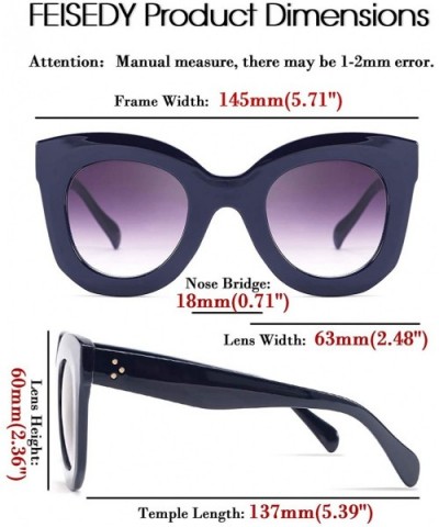 Oversized Square Horn Sunglasses Men Women Retro Thick Bold Frame B2572 - Dark Blue - CV194W22WTH $9.84 Oversized