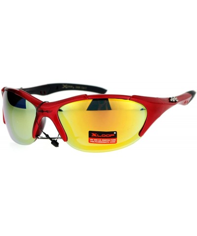 Xloop Sports Sunglasses Oval Wrap Around Frame Aerodynamic Design - Red (Orange Mirror) - C912NZBUQG5 $7.22 Wrap