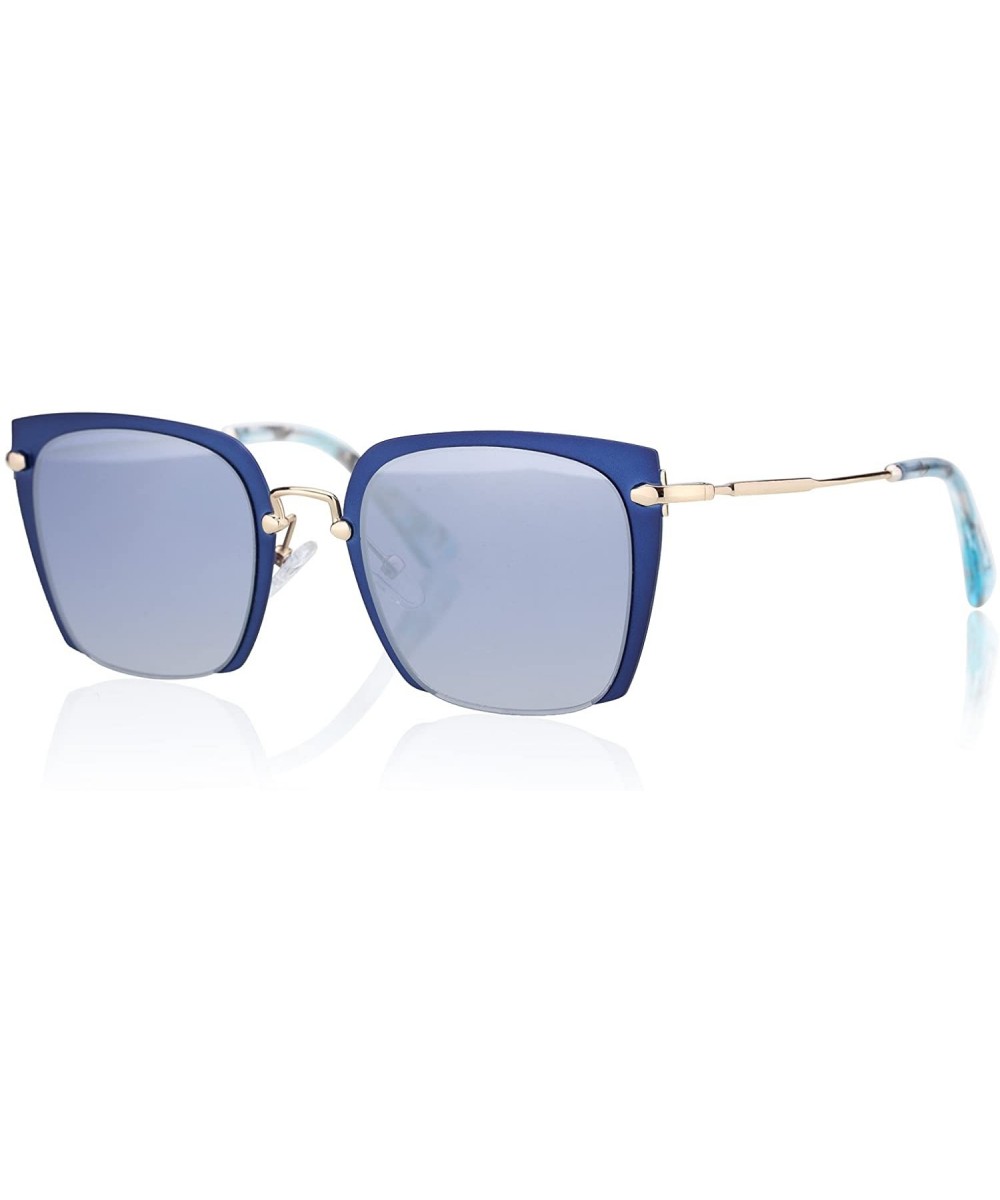 Linno Semi-Rimless Rimmed Sunglasses Women Fashion Design Glasses with Protection Case - Gradient Blue - CR18KMZ9HLD $7.33 Sport