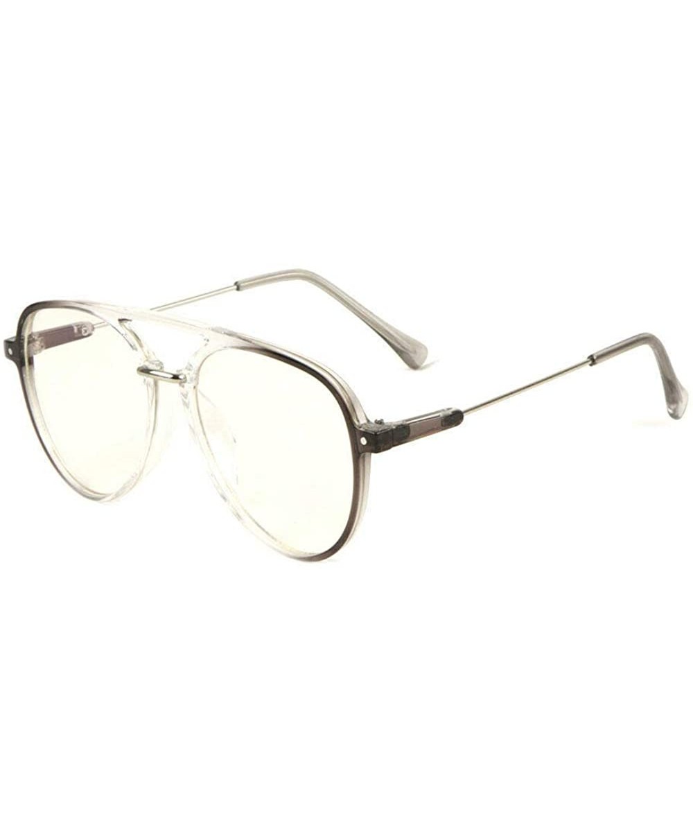 Classic Oversized Aviator Sunglasses Clear Lenses - Transparent- Grey & Silver Frame - CM18ZEYZIEX $6.21 Aviator