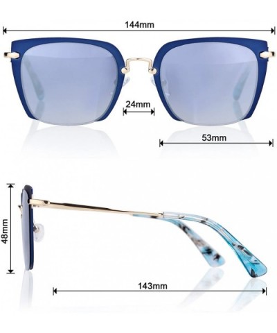 Linno Semi-Rimless Rimmed Sunglasses Women Fashion Design Glasses with Protection Case - Gradient Blue - CR18KMZ9HLD $7.33 Sport