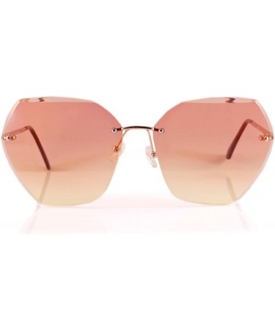 Women's Oversize Rimless Sunglasses Two Tone Gradient Lens A011 - Gold/ Peach Yellow Gradient - C2185D620IT $8.29 Rimless