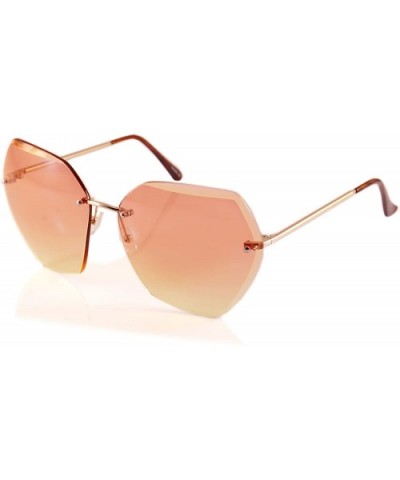 Women's Oversize Rimless Sunglasses Two Tone Gradient Lens A011 - Gold/ Peach Yellow Gradient - C2185D620IT $8.29 Rimless