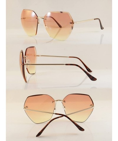 Women's Oversize Rimless Sunglasses Two Tone Gradient Lens A011 - Gold/ Peach Yellow Gradient - C2185D620IT $8.29 Rimless