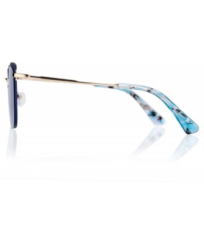 Linno Semi-Rimless Rimmed Sunglasses Women Fashion Design Glasses with Protection Case - Gradient Blue - CR18KMZ9HLD $7.33 Sport