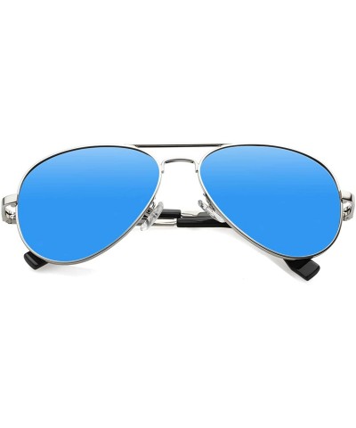 Polarized Aviator Sunglasses for Men Women Mirrored Lens - 100% UV400 Protection - 58MM - Silver/Blue Mirrored - CV198QC4I0E ...