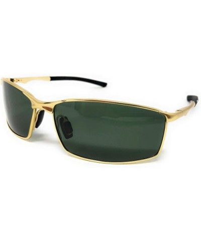 Polarized Metal Frame Sport Sunglasses for Men Spring Hinge Temples UV400 Protection - Gold- Green Polarized - CP18WY048TN $6...