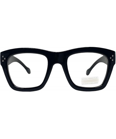 Vintage Inspired Geek Oversized Square Thick Horn Rimmed Eyeglasses Clear Lens - Black 00013 - CF18Y8KS3AW $11.06 Square