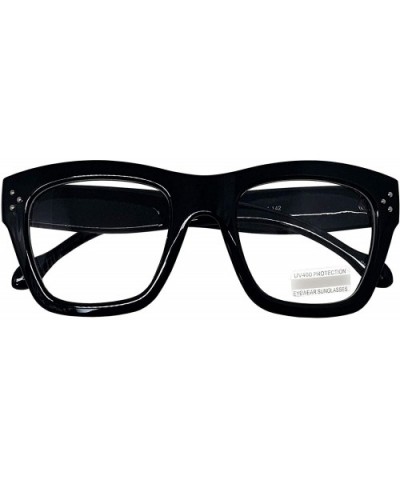 Vintage Inspired Geek Oversized Square Thick Horn Rimmed Eyeglasses Clear Lens - Black 00013 - CF18Y8KS3AW $11.06 Square