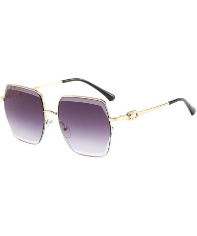 Sunglasses with Metallic Cut Edge and Large Square Frame for Ladies - 2 - C5198R9SY2U $23.58 Square