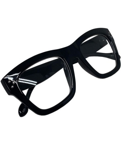 Vintage Inspired Geek Oversized Square Thick Horn Rimmed Eyeglasses Clear Lens - Black 00013 - CF18Y8KS3AW $11.06 Square