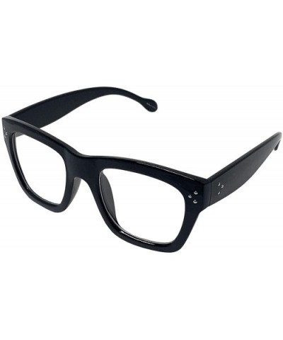 Vintage Inspired Geek Oversized Square Thick Horn Rimmed Eyeglasses Clear Lens - Black 00013 - CF18Y8KS3AW $11.06 Square