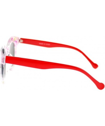 Flower Floral Print Womens Sunglasses Round Horn Rim Mirror Lens - Red - CD11TJEL7EX $7.52 Round