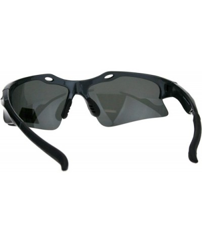 TAC Polarized Sunglasses Mens Sports Half Rim Wrap Around Shades - Grey (Black) - CV18OX42EA0 $11.28 Wrap