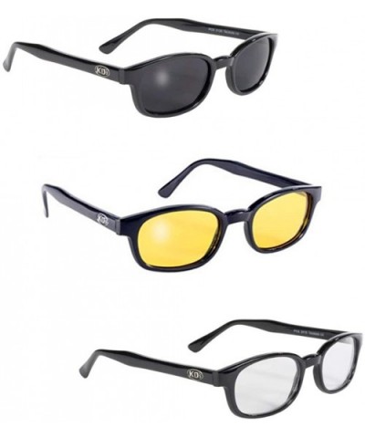 Original KD's Biker Sunglasses 3-pack Smoke- Yellow and Clear Lenses - C812IJS9F5H $20.62 Rectangular