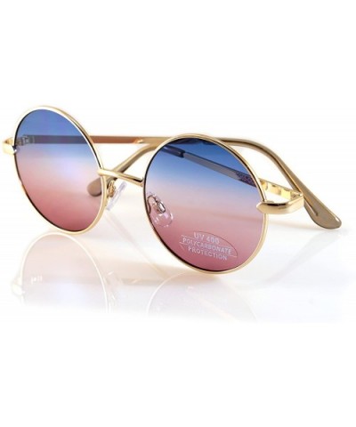 Retro Hippie 47 mm Medium Round Oceanic Color Flat Lens Sunglasses A140 - Gold/ Blue Purple - CI18C0U7HC0 $9.94 Round