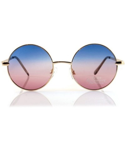 Retro Hippie 47 mm Medium Round Oceanic Color Flat Lens Sunglasses A140 - Gold/ Blue Purple - CI18C0U7HC0 $9.94 Round