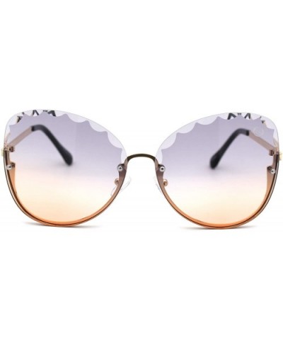 Womens Petal Bevel Lens Upside Down Half Rim Fashion Sunglasses - Gold Grey Orange - CF18YW62NGT $11.03 Butterfly