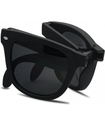 Vintage Stylish 1980's style Black Folding Sunglasses Open Fold Old School Frame Free Black Case - CW180N35A29 $7.23 Sport