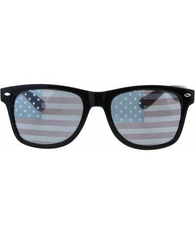 Mens American Flag Print Lens Hipster Horn Rim Plastic Sunglasses - Black - CK18ES0KRTT $7.88 Rectangular