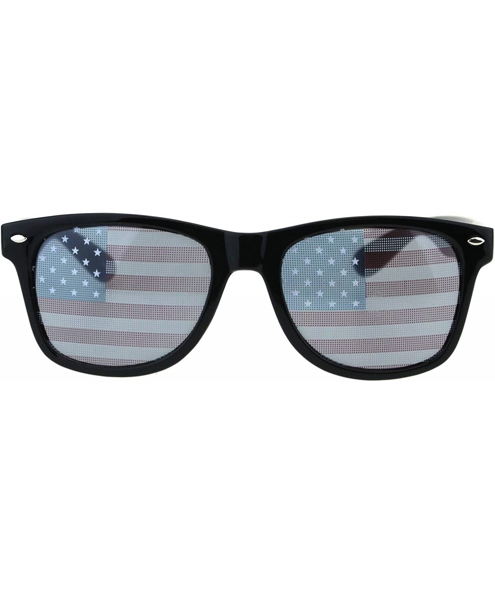 Mens American Flag Print Lens Hipster Horn Rim Plastic Sunglasses - Black - CK18ES0KRTT $7.88 Rectangular