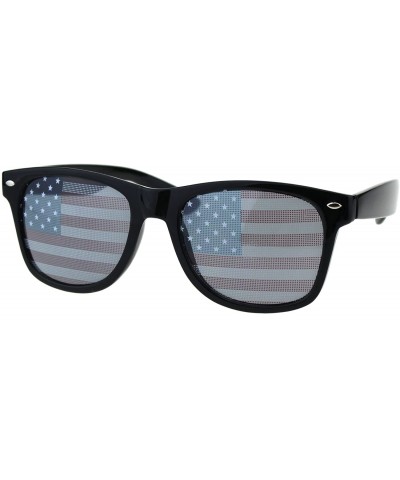 Mens American Flag Print Lens Hipster Horn Rim Plastic Sunglasses - Black - CK18ES0KRTT $7.88 Rectangular