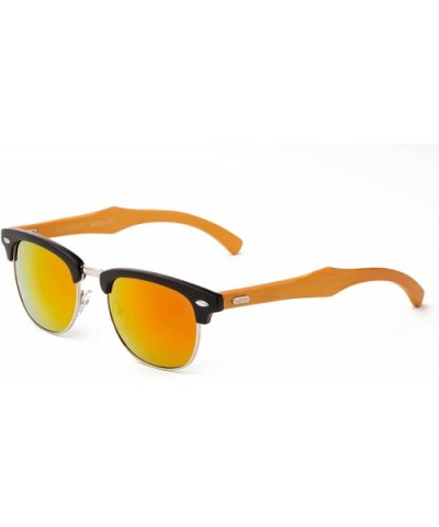 "Copter Flash" Vintage Design Fashion Sunglasses Real Bamboo - Black/Silver/Orange - CA12M1OCNY5 $10.66 Round