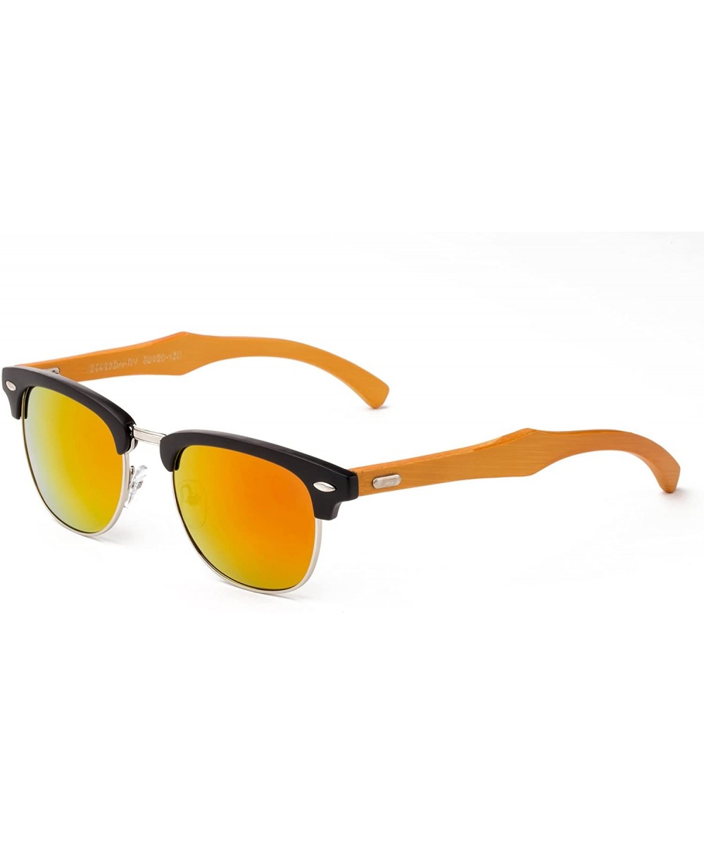 "Copter Flash" Vintage Design Fashion Sunglasses Real Bamboo - Black/Silver/Orange - CA12M1OCNY5 $10.66 Round