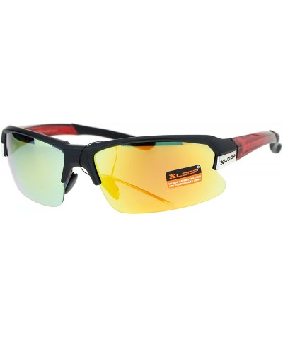 Xloop Sports Sunglasses Mens Half Rim Light Weight Frame UV 400 - Black Red (Orange Mirror) - CP186RXG97T $10.29 Sport