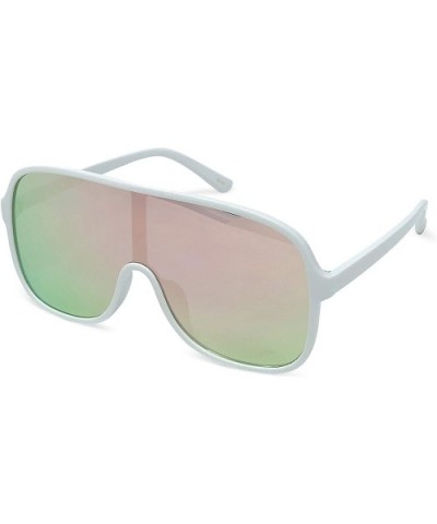 Large Flat Face Modern Aviator Style Sunglasses - White/Pink - CX18KKG63H4 $7.09 Aviator
