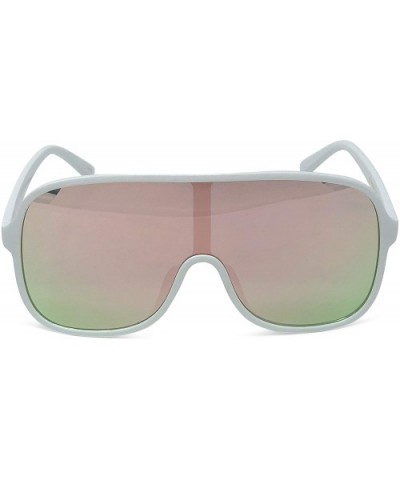 Large Flat Face Modern Aviator Style Sunglasses - White/Pink - CX18KKG63H4 $7.09 Aviator