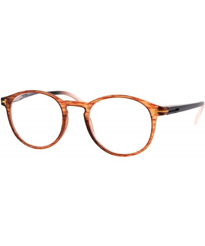 Magnified Reading Glasses Round Keyhole Fashion Frame Spring Hinge - Brown - CB186AA69TR $5.54 Round