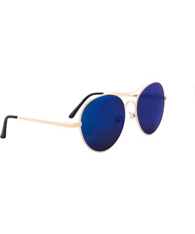 Round Aviator Sunglasses Men Women Mirrored Metal Double Bridge Stylish - Gold Metal Frame / Mirrored Blue Lens - CH18RI4LX04...