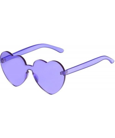 Heart Shape Rimless One Piece Clear Lens Color Candy Sunglasses - Purple - CT18EH2Q2RU $5.71 Square