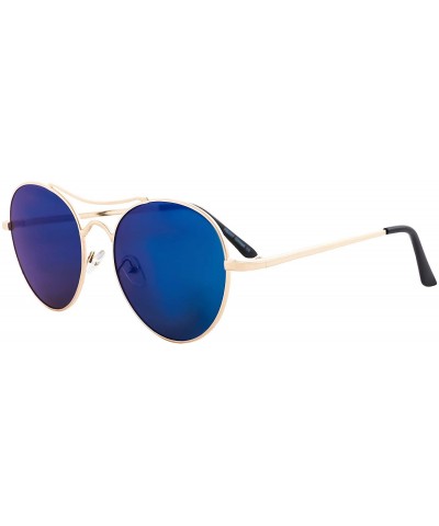 Round Aviator Sunglasses Men Women Mirrored Metal Double Bridge Stylish - Gold Metal Frame / Mirrored Blue Lens - CH18RI4LX04...