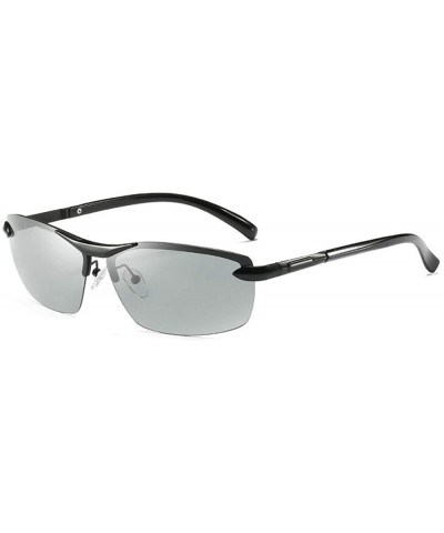 Polarized Photochromic Lens Semi Frame Photosensitive Sunglasses for Men - Black-photochromic Lens - CM184G92SUS $13.73 Rimless