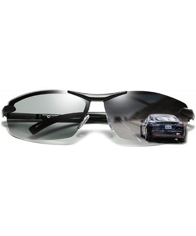 Polarized Photochromic Lens Semi Frame Photosensitive Sunglasses for Men - Black-photochromic Lens - CM184G92SUS $13.73 Rimless