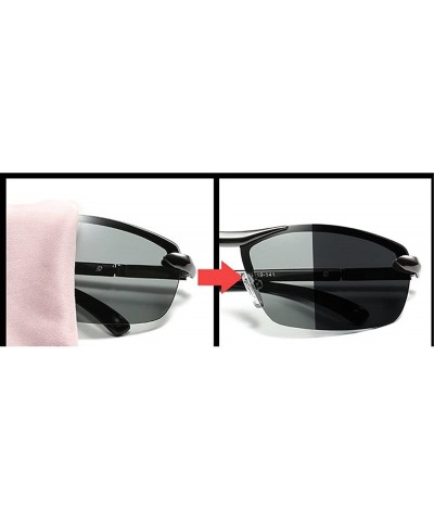 Polarized Photochromic Lens Semi Frame Photosensitive Sunglasses for Men - Black-photochromic Lens - CM184G92SUS $13.73 Rimless