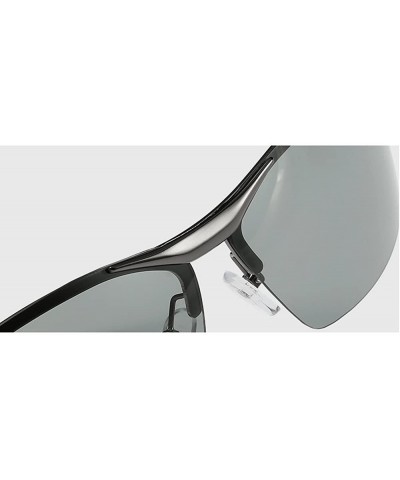 Polarized Photochromic Lens Semi Frame Photosensitive Sunglasses for Men - Black-photochromic Lens - CM184G92SUS $13.73 Rimless